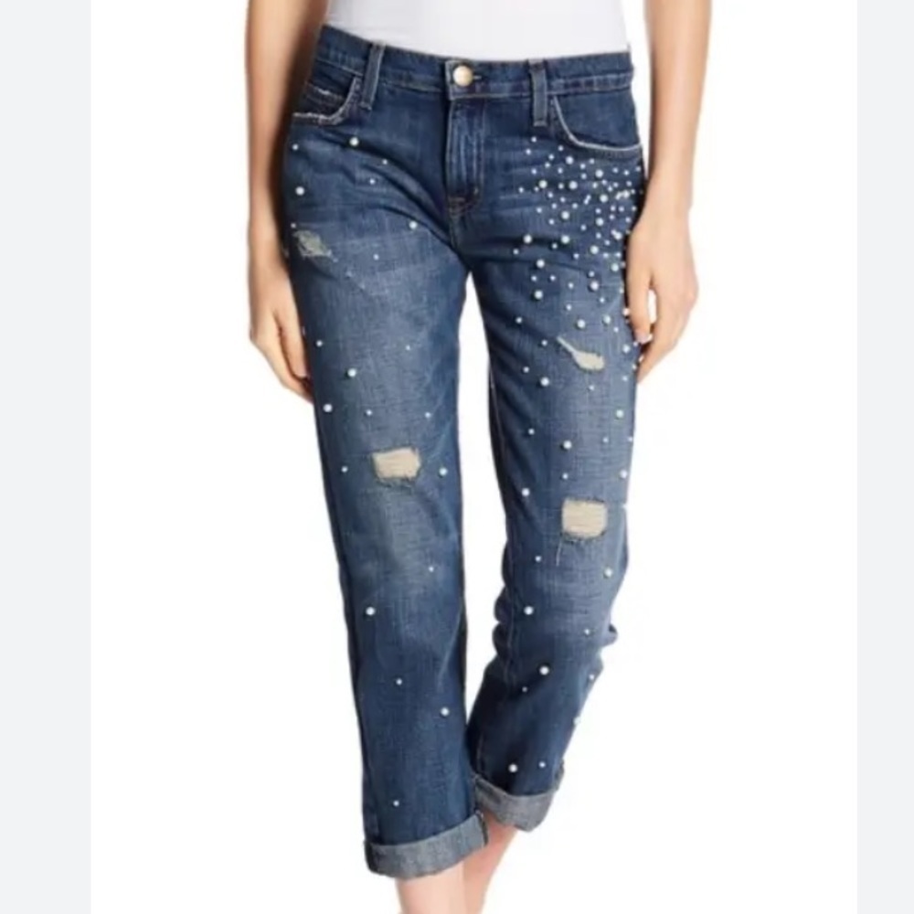 Current/Elliott L40904 Women's Destroy The Fling Pearl Accent Crop Jeans Size 28